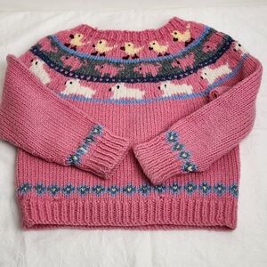 Handknit Vintage Fair Isle Pink Childs Sweater